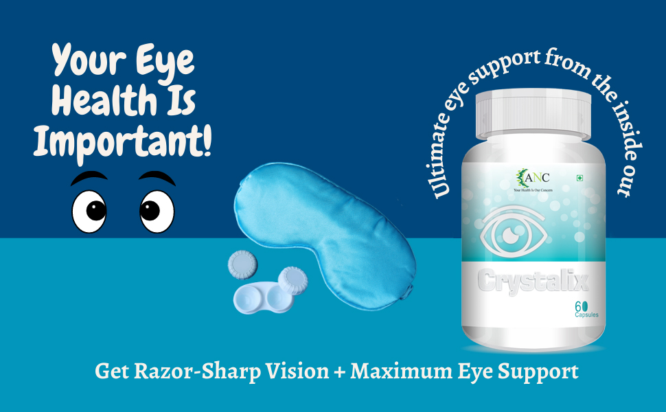 ANC Crystalix Eye Supplement Lutein, Zeaxanthin, Vitamin A, Vitamin B2, Vitamin E Support Eye Health, Helps in Improve Vision, Kids & Adults, Digital Safe Guard, Blue Light, Veg 60 Capsules-Pack of 1