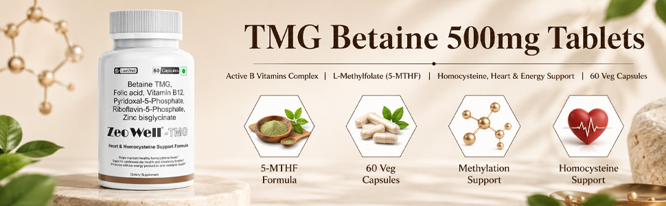 TMG (LeeWell) Betaine 500mg Trimethyglycine with Active B Complex Vitamins | Homocysteine Balance, Methylation, Liver Care, Athletic Performance Support - 60 capsules