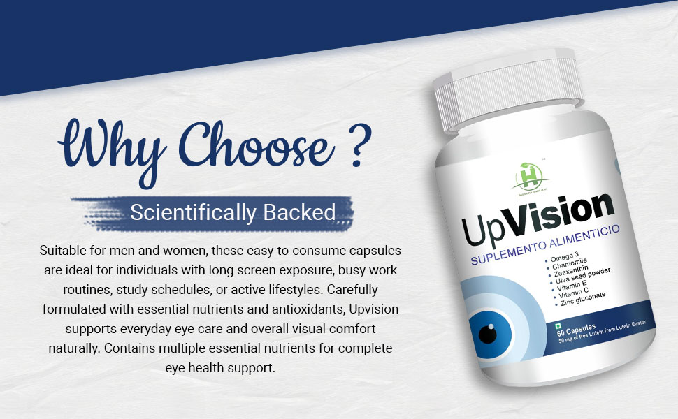 Healthy Nutrition Upvision Eye Care Supplemnt for Eye Health with Omega-3, Vitamin E, Vit A, Vit C, Lutein, Zeaxanthin, Vit B2 Vegetarian 60 Capsules-Pack of 1