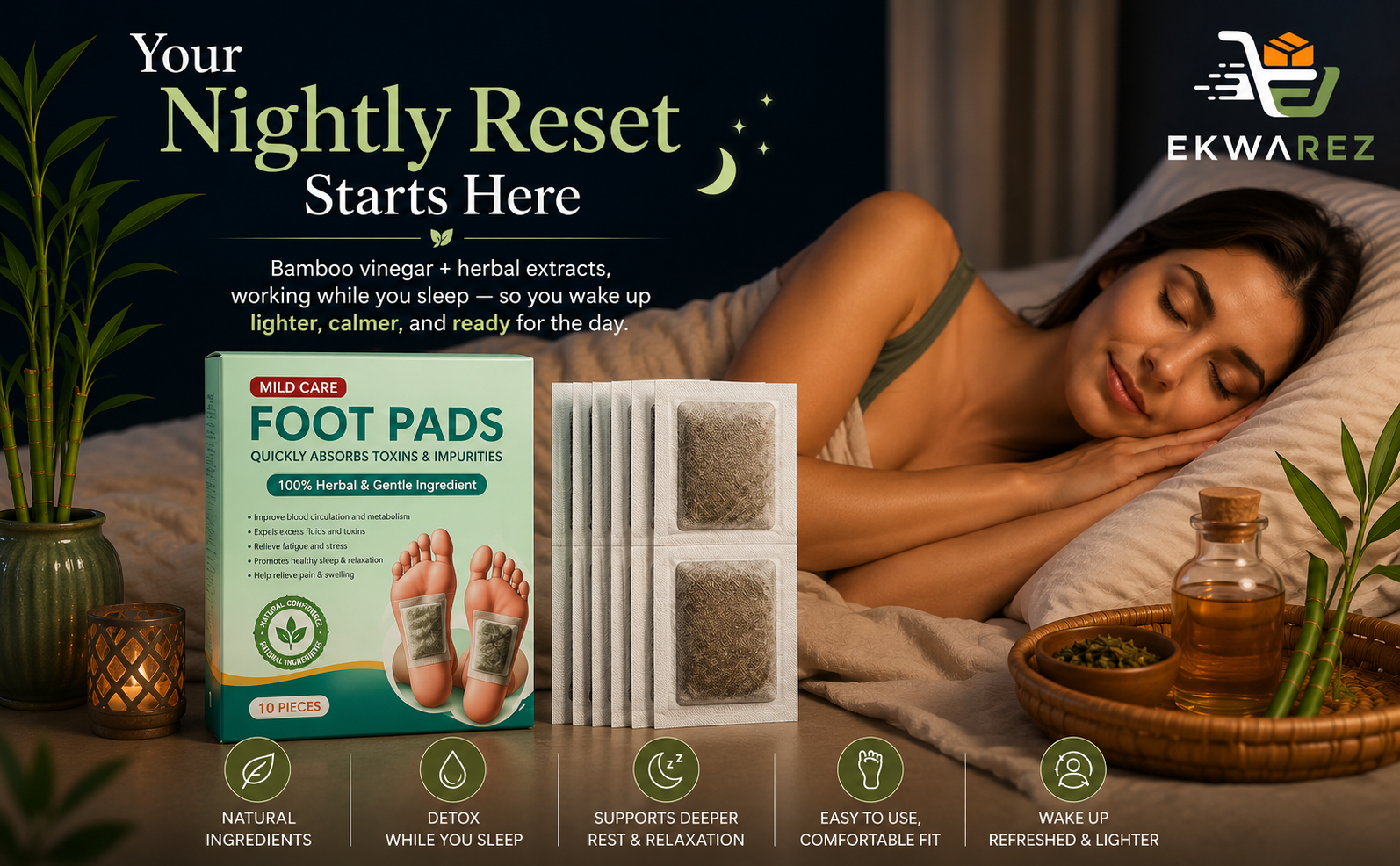 Detox Foot Patches for Weight Loss & Toxin Removal, Bamboo Vinegar Herbal Foot Pads for Sleep Aid, Pain Relief & Deep Cleansin (pack of 10)