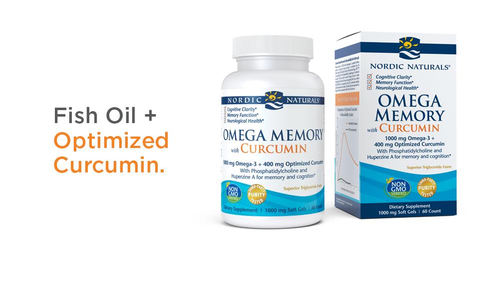 Nordic Naturals Omega Memory With Curcumin | 1000 Mg Omega 3 Fish Oil + 400 Mg Optimized Curcumin | For Memory & Cognition - Contains Phosphatidylcholine & Huperzine A | 60 Lemon Fish Oil Softgels