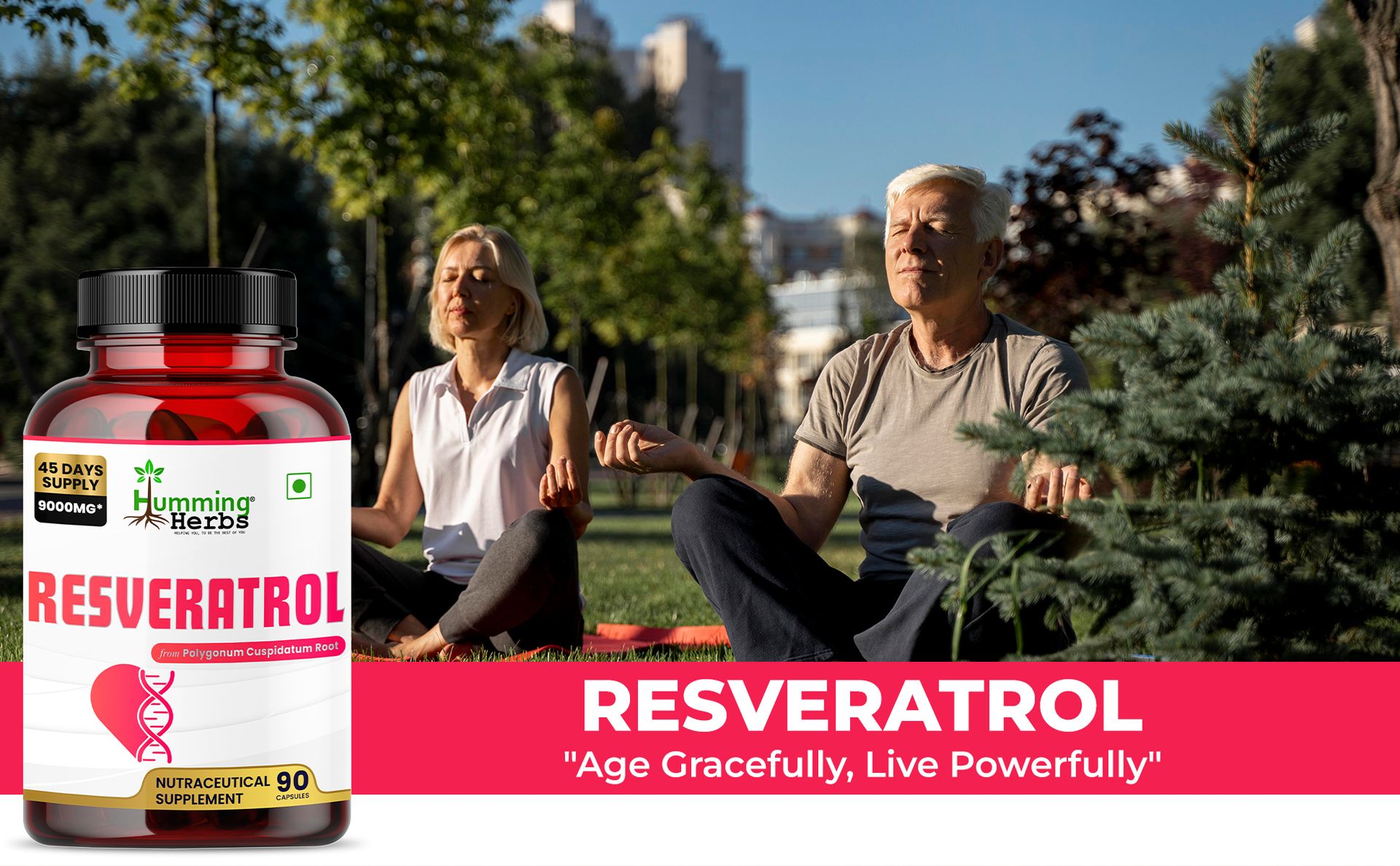 Humming Herbs Resveratrol 900mg per Serving - From Polygonum Cuspidatum Root 10:1 Extract - Single Active, No Blends - Vegetarian - 90 Capsules (45 Servings)