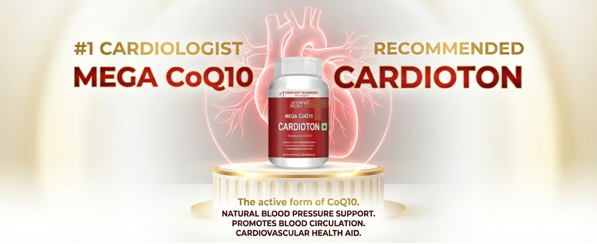 Cardioton CoQ10 Heart Health Supplements - 120mg Coenzyme Q10 with Arjuna Extract & Moringa - Natural Blood Pressure Support Capsules for Cardiovascular Health - 60 Capsules