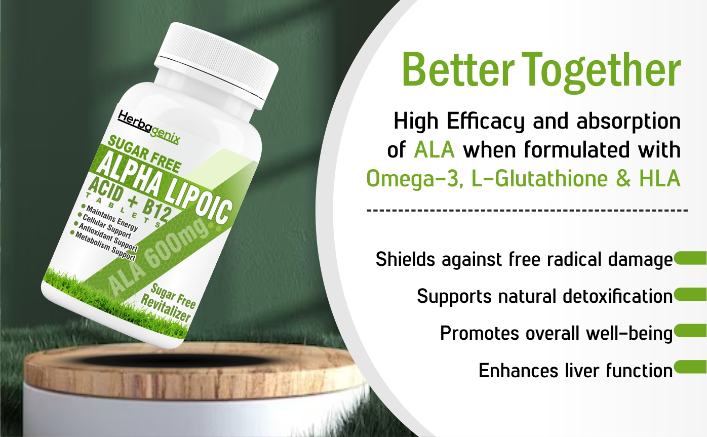 Alpha Lipoic Acid 600mg - ALA with Vitamin B12 Supplements for Nerves and Good Health 60 Tab (99% A Lipoic)