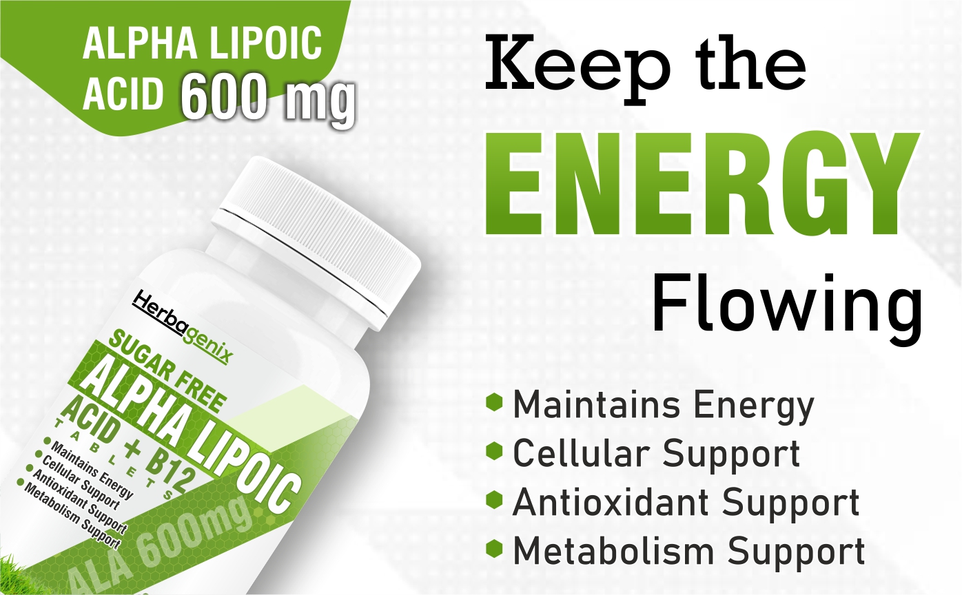 Alpha Lipoic Acid 600mg - ALA with Vitamin B12 Supplements for Nerves and Good Health 60 Tab (99% A Lipoic)