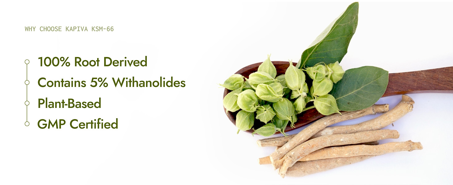 Kapiva KSM-66 Ashwagandha (500mg) | Clinically Proven with 5% Withanolides | 100% Root Extract | Supports Cortisol Balance, Strength & Vitality | Natural Stress Relief | 60 Veg Capsules