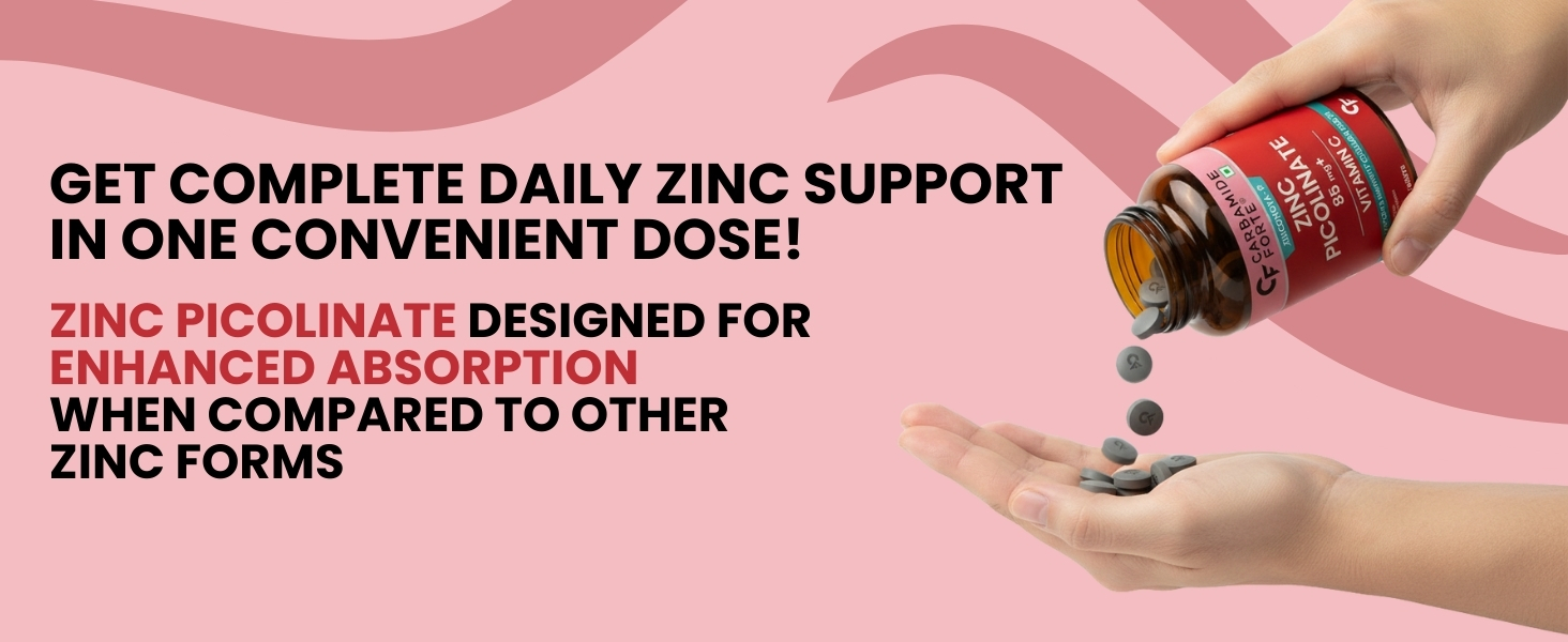 Carbamide Forte Zinc Picolinate with Vitamin C | Zinc Supplements for Men with 100% RDA Zinc | Immunity & Cellular Health Support – 120 Tablets