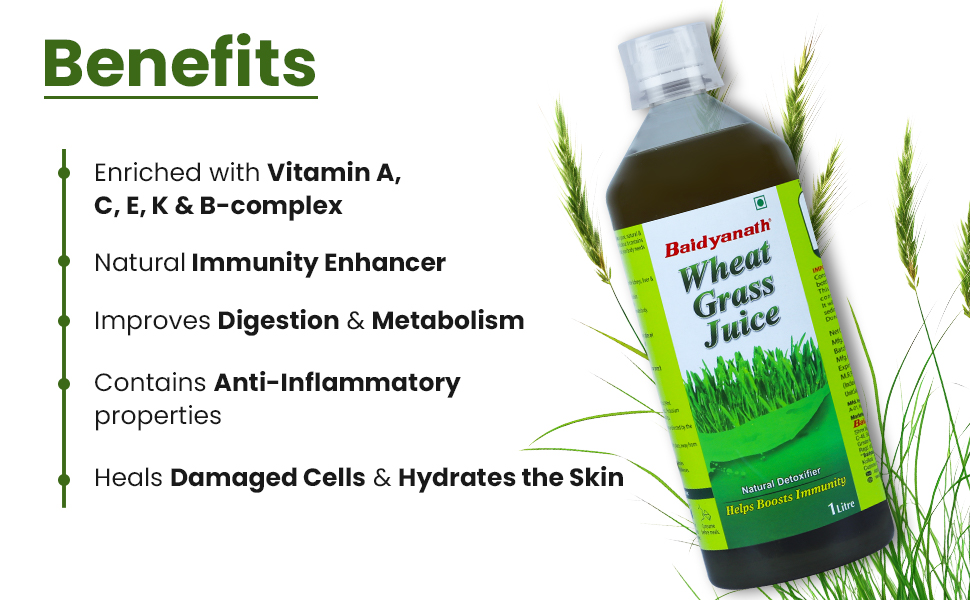 Baidyanath Ayurved Wheatgrass Juice 1 Litre | Pure Green Superfood Wellness Drink | Supports Detox, Immunity & Gut Health | Rich in Vitamins, Minerals & Chlorophyll | No Added Sugar | For Men & Women