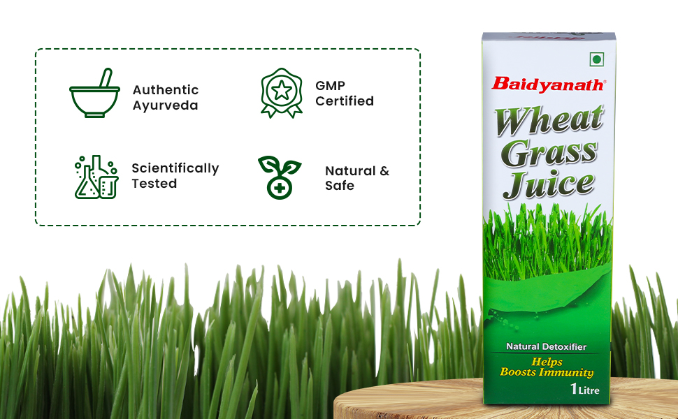 Baidyanath Ayurved Wheatgrass Juice 1 Litre | Pure Green Superfood Wellness Drink | Supports Detox, Immunity & Gut Health | Rich in Vitamins, Minerals & Chlorophyll | No Added Sugar | For Men & Women