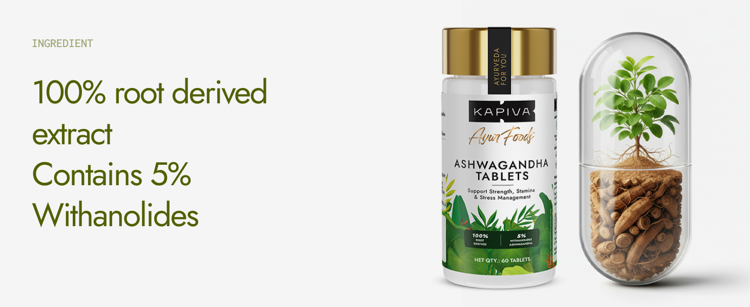 Kapiva Ashwagandha 250 mg Tablets | 5% Withanolides | 100% Root Derived | Stress Reliever | Enhances Strength & Endurance