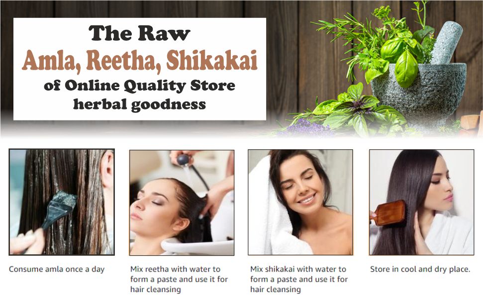 Online Quality Store Reetha Amla Shikakai Combo Raw Form - 600g | Aritha | Soapnuts (Sapindus Mukorossi) | Indian Gooseberry | Dried Shikakai, Acacia Concinna