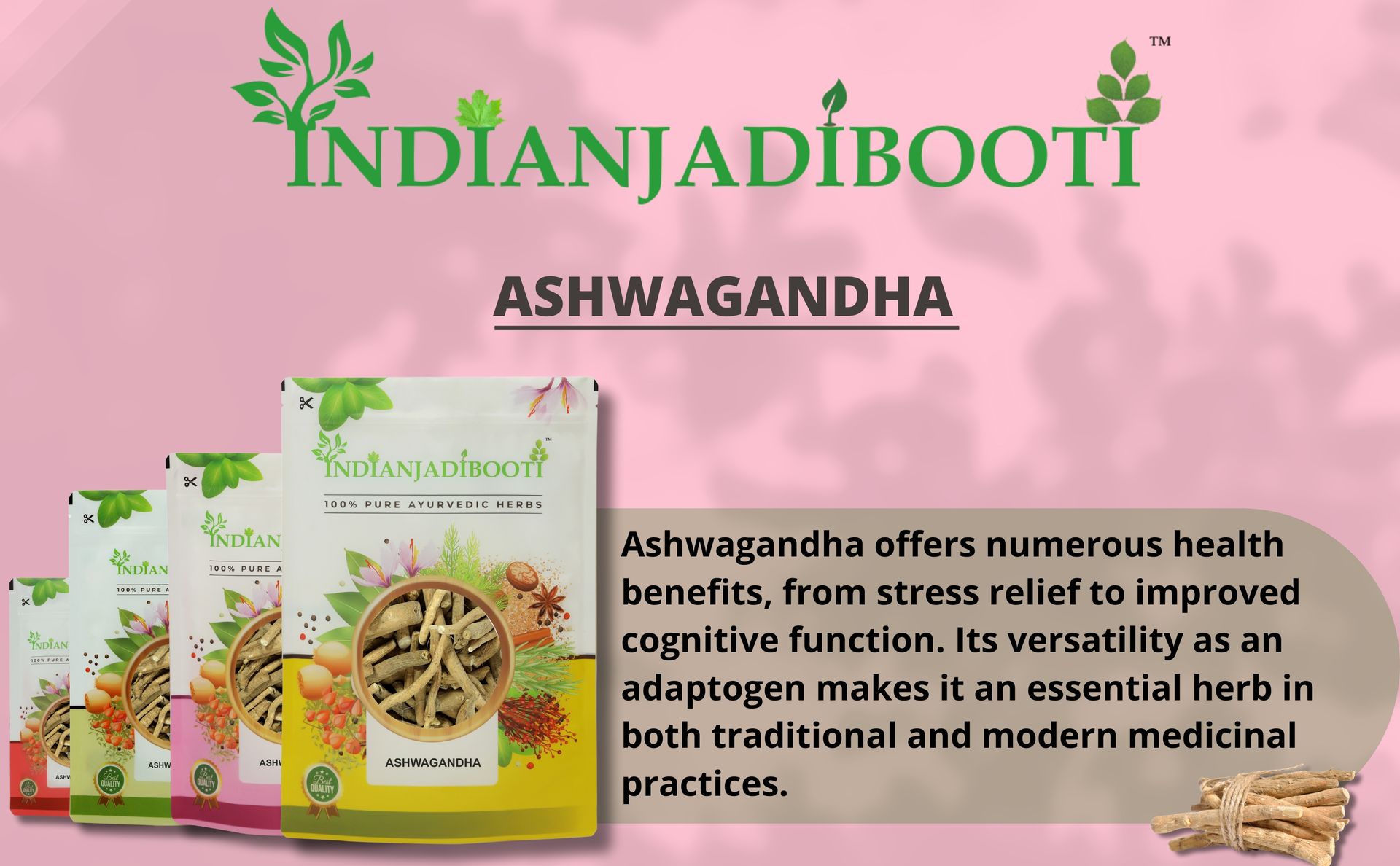IndianJadiBooti Pure Ashwagandha Root | Raw Withania Somnifera for Adaptogenic Balance, Core Vitality, Stress Relief & Restful Sleep 250g