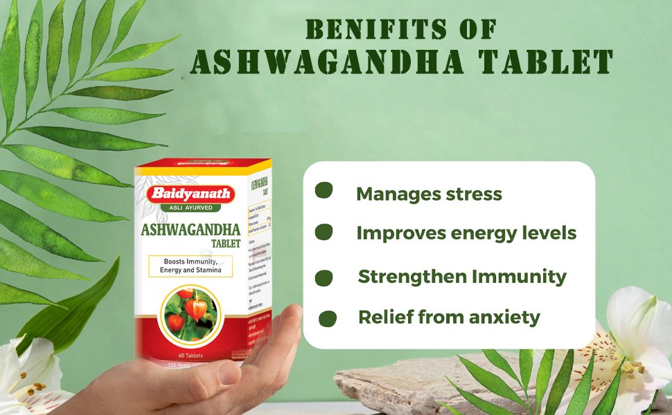 Baidyanath Asli Ayurved Ashwagandha 60 Tablets (Pack Of 2)| Rejuvenates Mind & Body | Improves Strength & Energy | Immunity Booster | Rich in Antioxidants