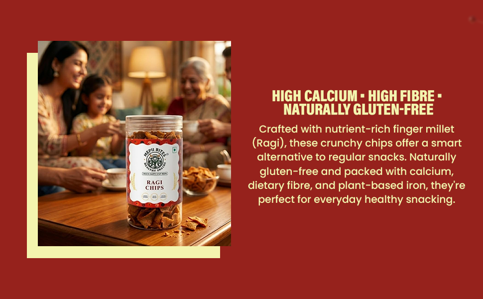 Mepii Bites Ragi Chips | Crunchy Millet Snack High Fibre | 150g