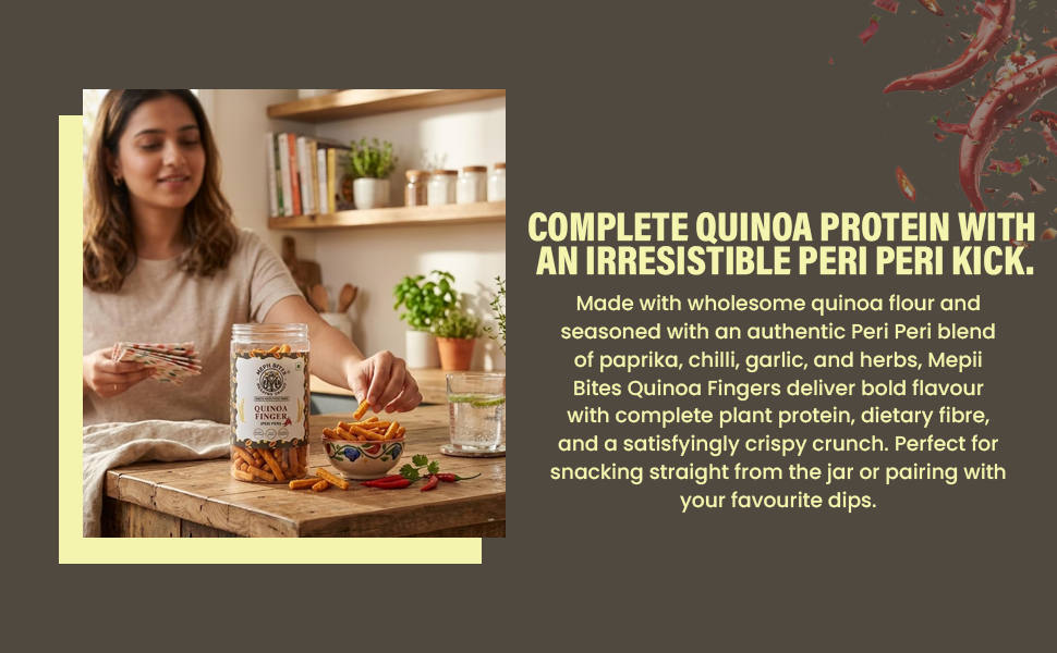 Mepii Bites Quinoa Finger Peri Peri | Spicy Protein Crunch Snack | 100g
