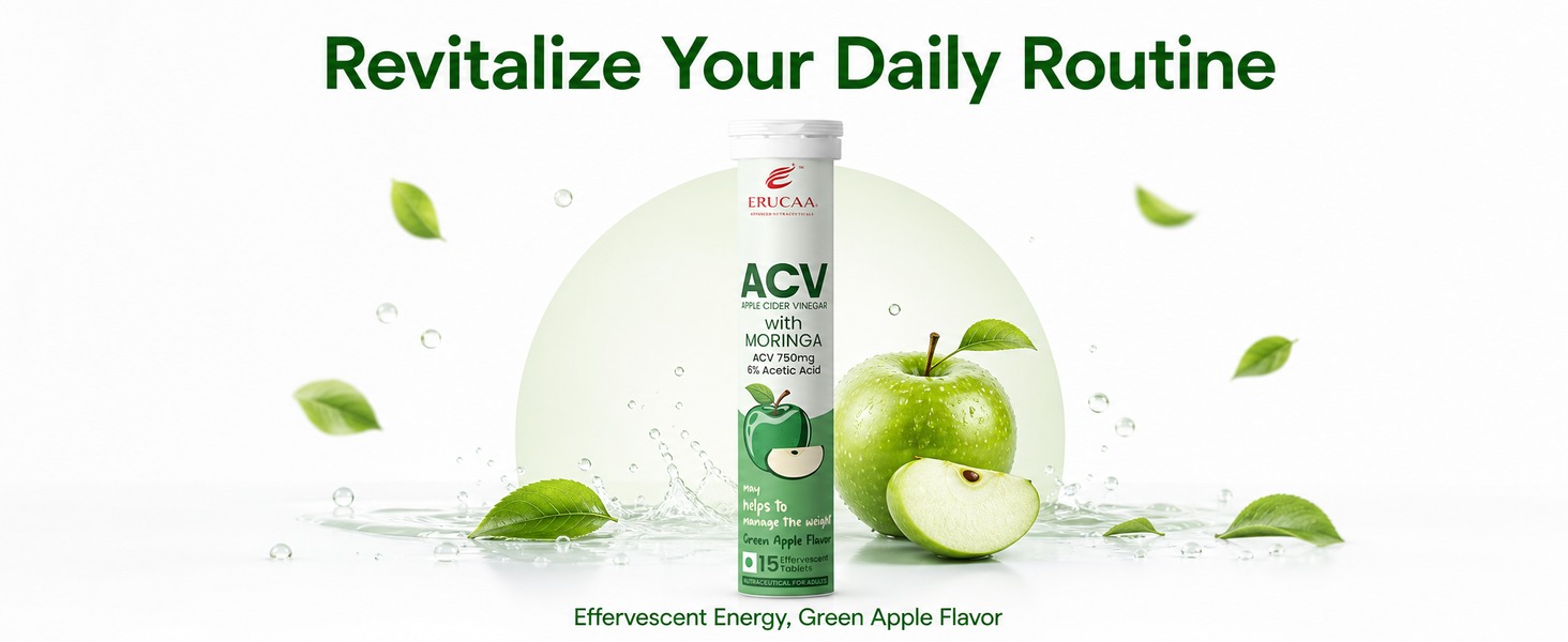 ACV Moringa | Control Cravings I Apple Cider Vinegar, Cinnamon, Guggul I No Maltodextrin & No Added Sugar I 15 Effervescent Tablets - Green Apple,
