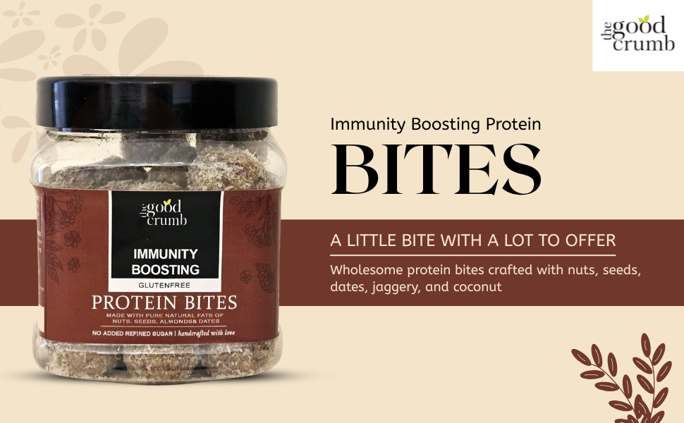 The Good Crumb Immunity Boosting Protein Bites I 500g I High Protein Laddoos I made with Almonds, Peanuts, Sesame, Sunflower, Pumpkin, Flaxseeds, Dates, Coconut, Jaggery & Cardamom I Gluten-free I Healthy snack
