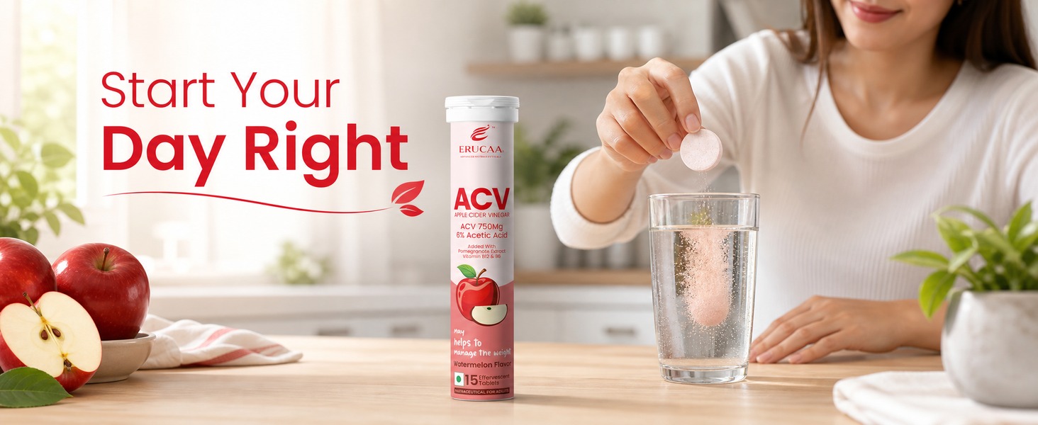 ACV Effervescent Health Supplement | Apple Cider Vinegar 750mg with Pomegranate Extract, Vitamin B6 & Vitamin B12 | Watermelon Flavour | 15 Effervescent Tablets