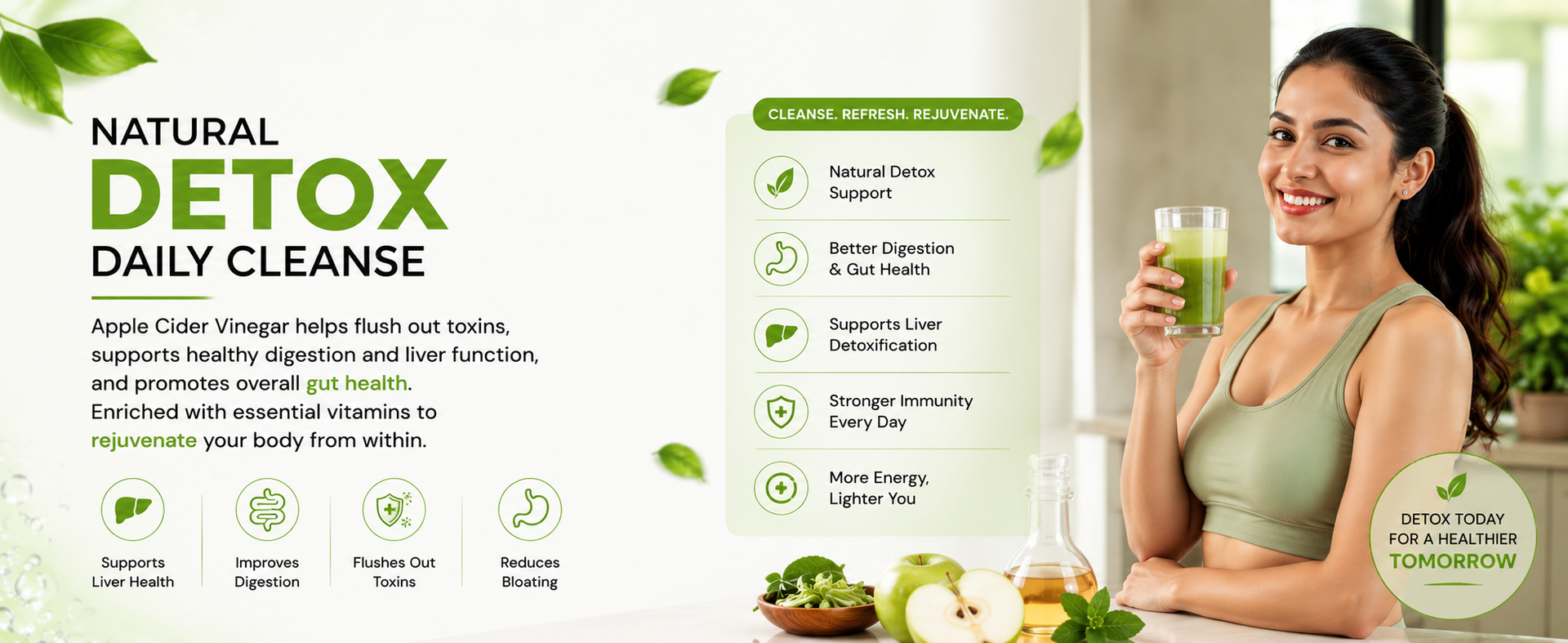 Apple Cider Vinegar Effervescent Tablets – Refreshing Green Apple Flavour – Supports Detox, Control Craving & No Added Sugar – Pack of 15