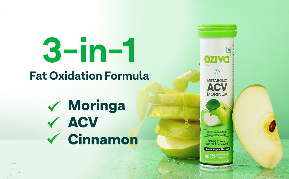 OZiva ACV Moringa| Control Cravings | Green Apple (Pack of 2) and OZiva Bioactive Glutathione Tablets for Radiant Skin - (Pack of 1), Strawberry