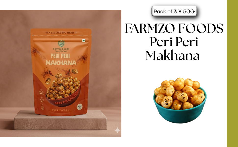 Farmzo Foods Peri Peri Makhana | Pack of 3 X 50G | Crispy Roasted Fox Nuts | 150G