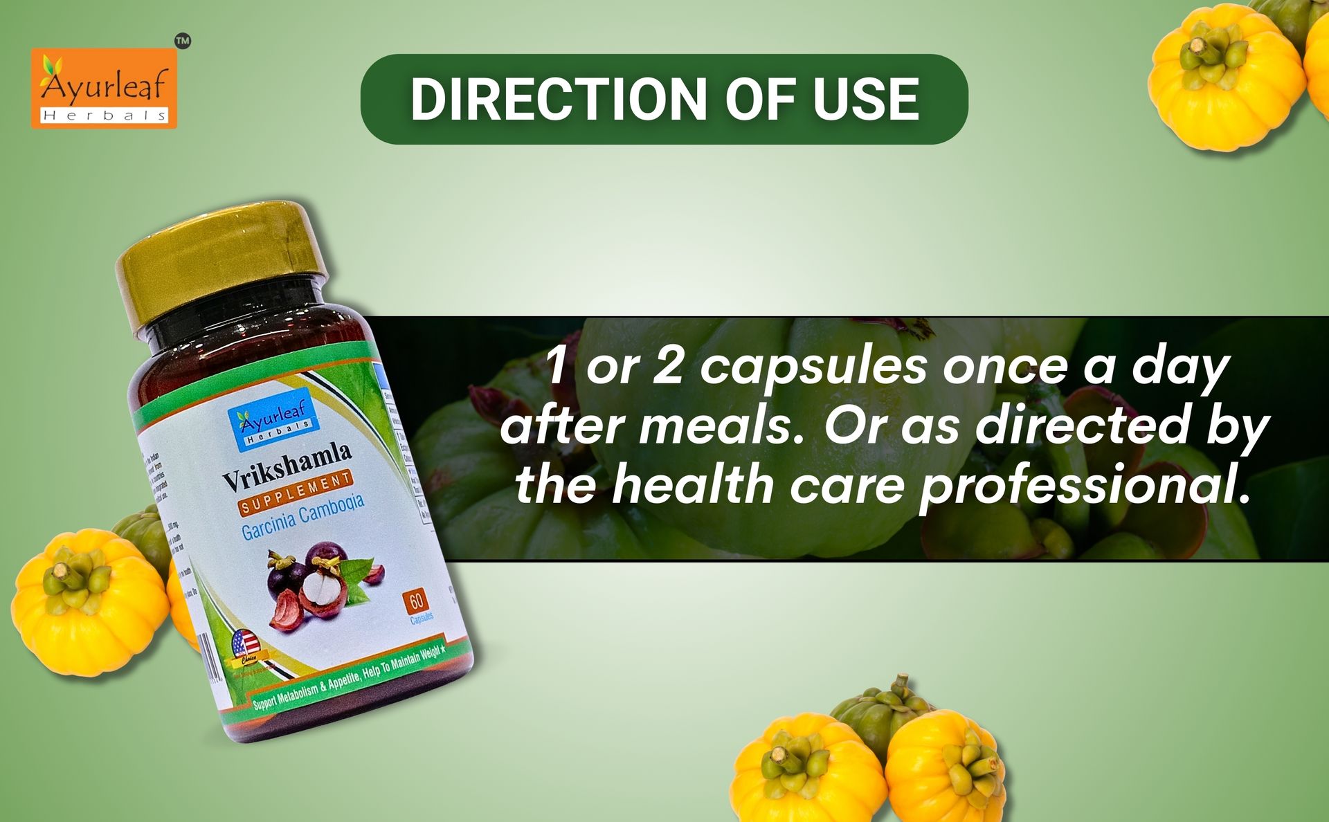 Ayurleaf Herbals Vrikshamla Capsules | Helpful to Manage Weight and Reduce Cholesterol | Improve Digestive Health and Appetite Suppression |100% Natural Herb (60 Capsules)