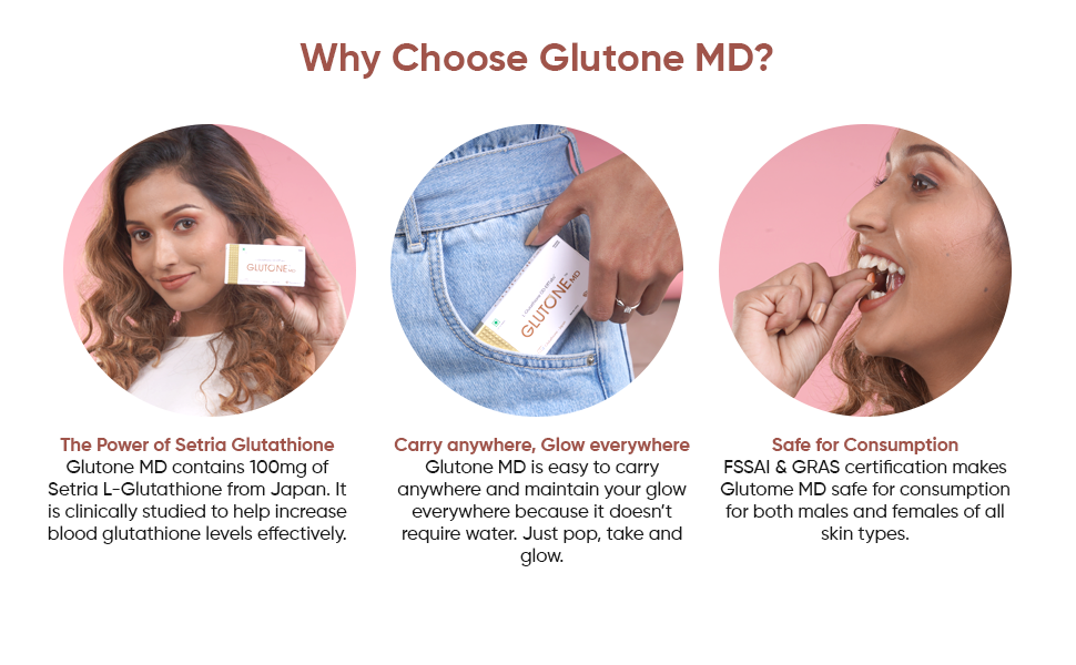 Glutone MD – Glutathione Mouth-Dissolving Tablets| Made with Setria L-Glutathione (Japan) 100mg| Radiant Glow & Even Skin Tone| Pack of 30 Tablets (Orange)