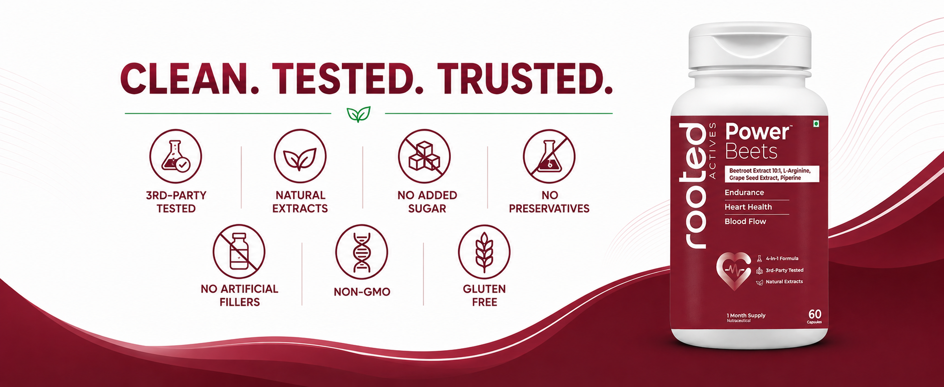 Rooted Actives Power Beets™ - Beetroot Extract Capsules 60s