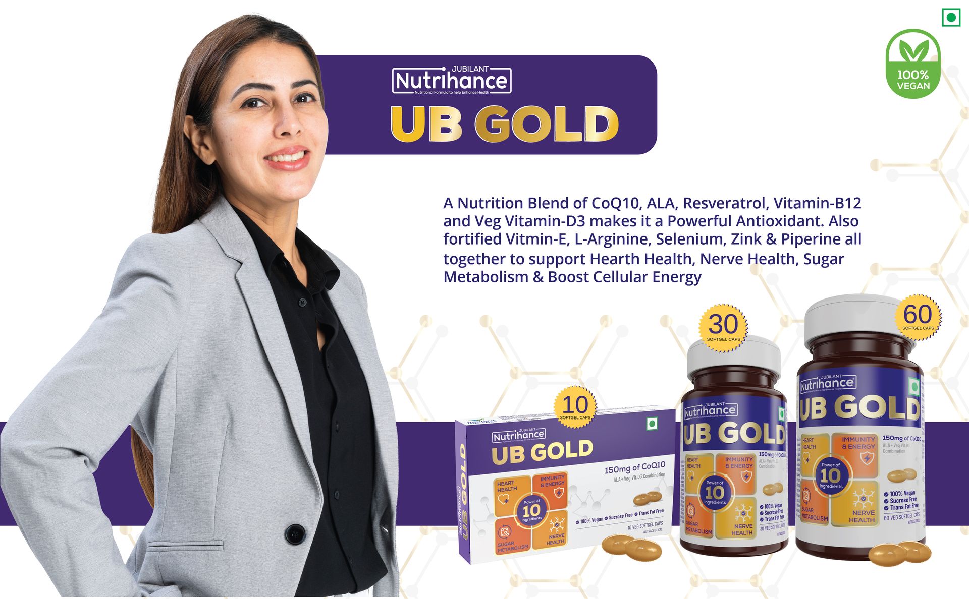 UB Gold Coenzyme Q10 (CoQ10) 150mg Supplement 100% Vegan Softgel | ALA, Resveratrol, Vit B12, Vit D3| Boost Immunity |Support Heart Health (30 Veg Softgels)