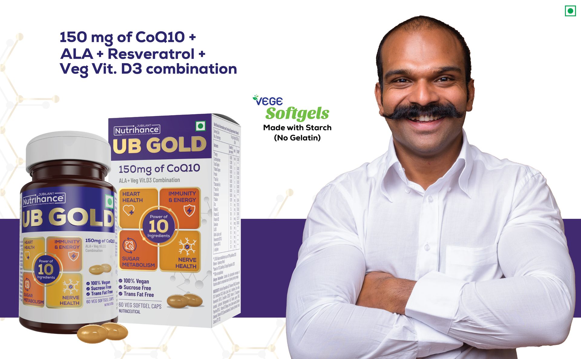 UB Gold Coenzyme Q10 (CoQ10) 150mg Supplement 100% Vegan Softgel | ALA, Resveratrol, Vit B12, Vit D3| Boost Immunity |Support Heart Health (30 Veg Softgels)