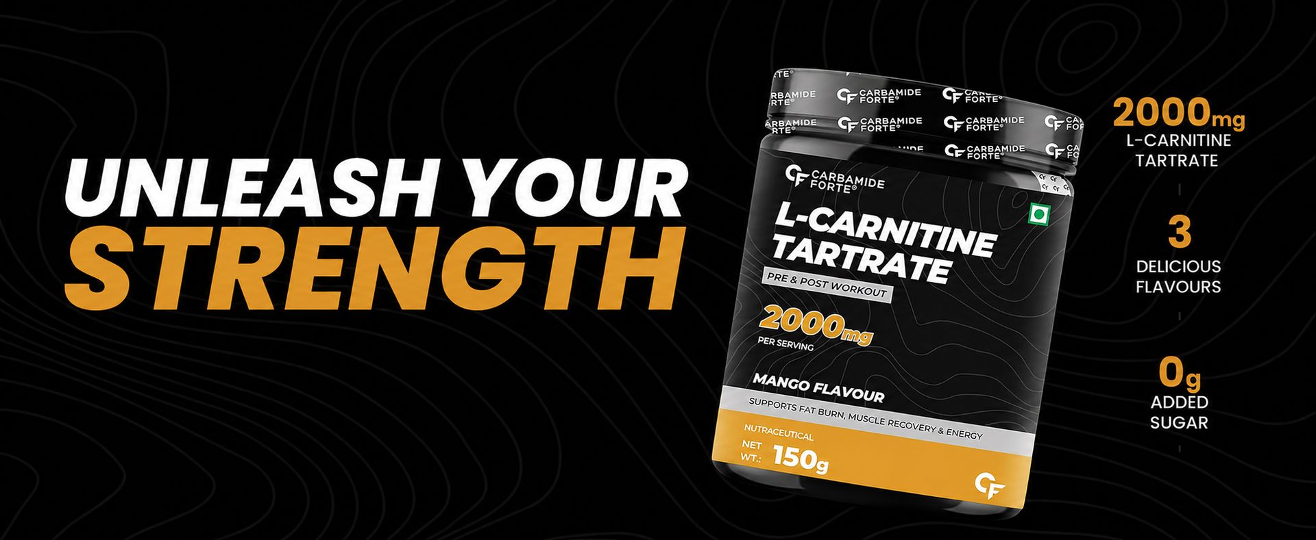 Carbamide Forte L Carnitine Powder For Men & Women | L Carnitine Tartrate Fat Burn & Muscle Recovery | L-Carnitine Powder Pre & Post Workout Supplement | Mango Flavour - 150g