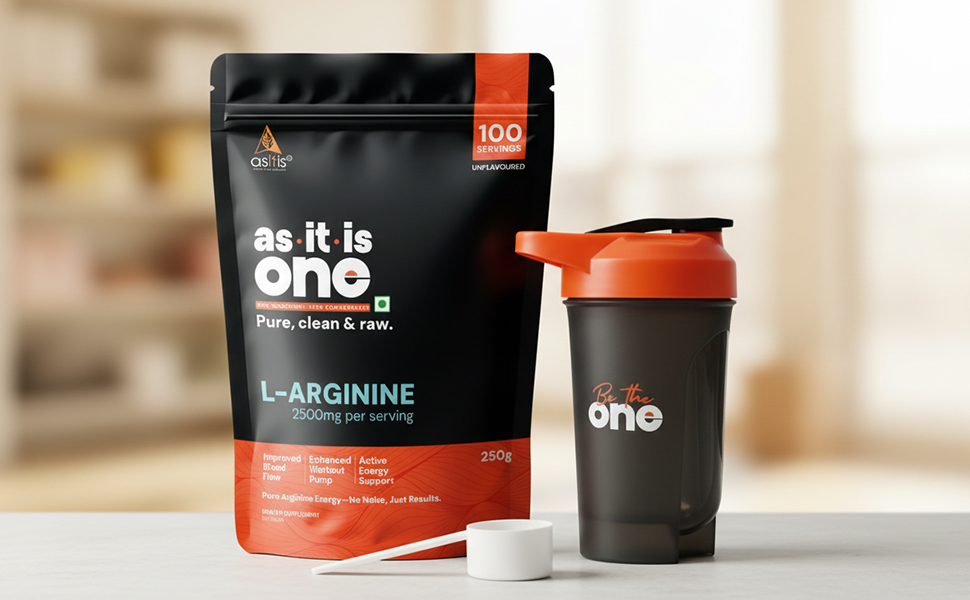 AS-IT-IS One L Arginine, Unflavoured & Unsweetened, 250g - Supports Blood Flow, Nitric Oxide Production & Workout Performance