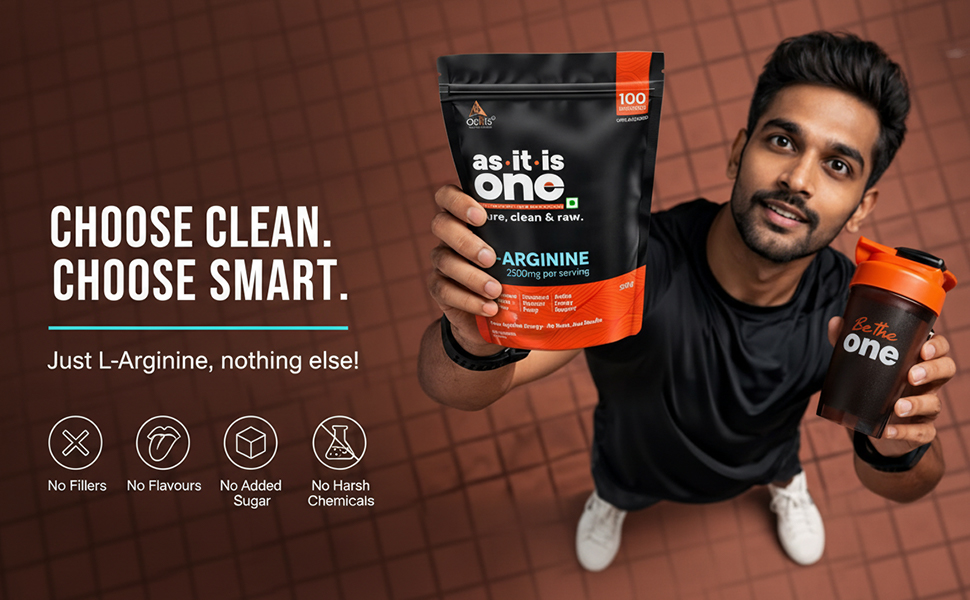 AS-IT-IS One L Arginine, Unflavoured & Unsweetened, 250g - Supports Blood Flow, Nitric Oxide Production & Workout Performance