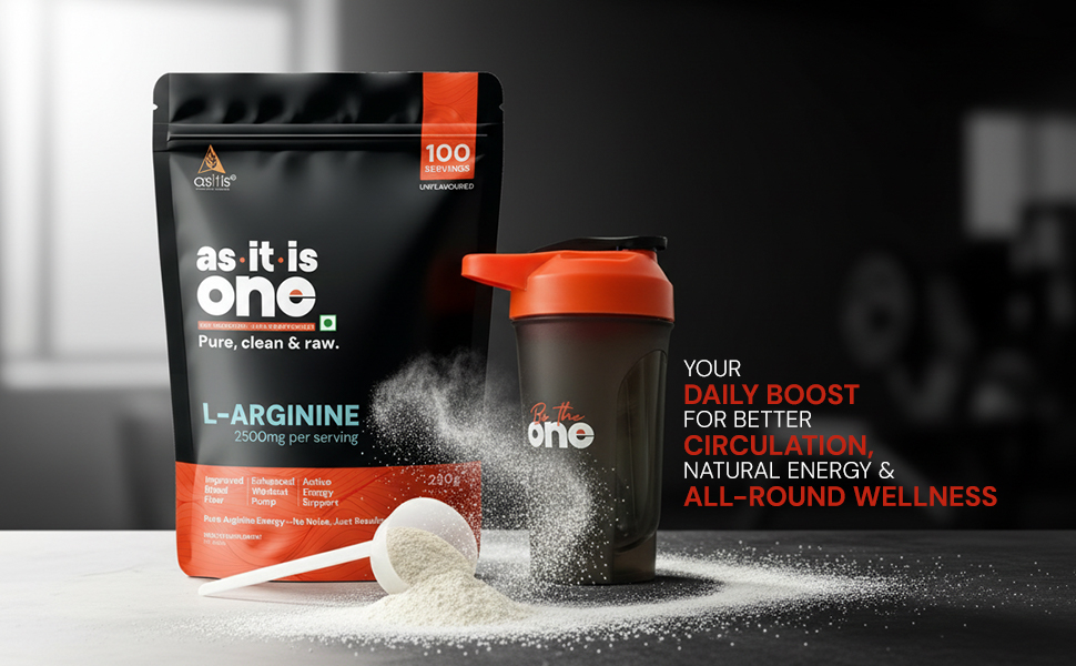 AS-IT-IS One L Arginine, Unflavoured & Unsweetened, 250g - Supports Blood Flow, Nitric Oxide Production & Workout Performance
