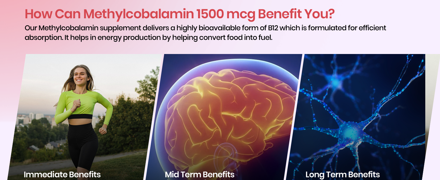 Vlado's Himalayan Organics Methylcobalamin Vitamin B12 1500mcg Supplement for Men & Women - 90 Veg Tablets