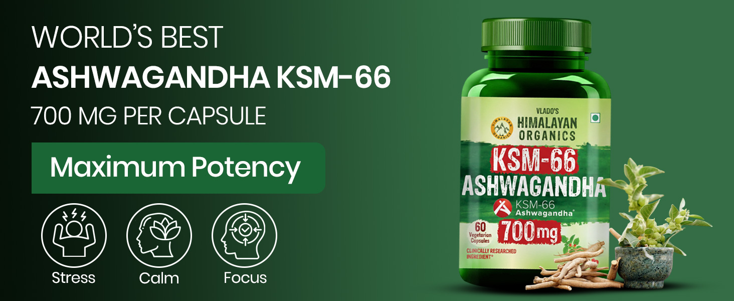 Vlado's Himalayan Organics Ashwagandha KSM66 700mg - 60 Capsules I KSM 66 Ashwagandha Capsules for Men & Women | Clinically Proven I 5% Withanolides for Max Results - 100% Pure Root Extract | Stress Relief, Energy & Recovery Support | World’s Strongest Ashwagandha
