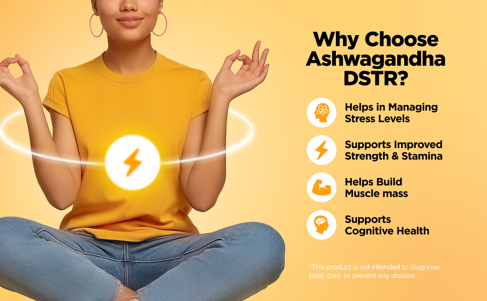 Natxtra Ashwagandha-DSTR | Stress Relief & Stamina Booster | Withanolides, Magnesium, & B Vitamins | Improves Strength, Reduces Stress, Promotes Mental Well-being | 30 Vegetarian Capsules