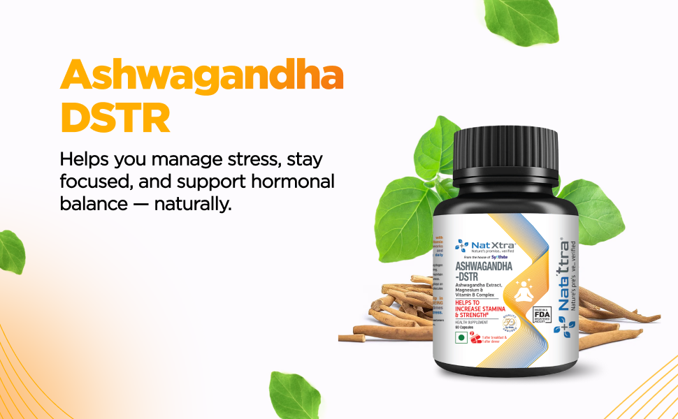 Natxtra Ashwagandha-DSTR | Stress Relief & Stamina Booster | Withanolides, Magnesium, & B Vitamins | Improves Strength, Reduces Stress, Promotes Mental Well-being | 30 Vegetarian Capsules
