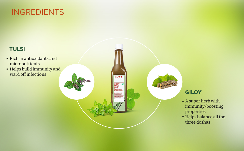 Jiva Giloy Tulsi Juice - 1Liter (Pack of 2) | 100% Pure & Natural | Immunity Booster | Help to Purifies Blood