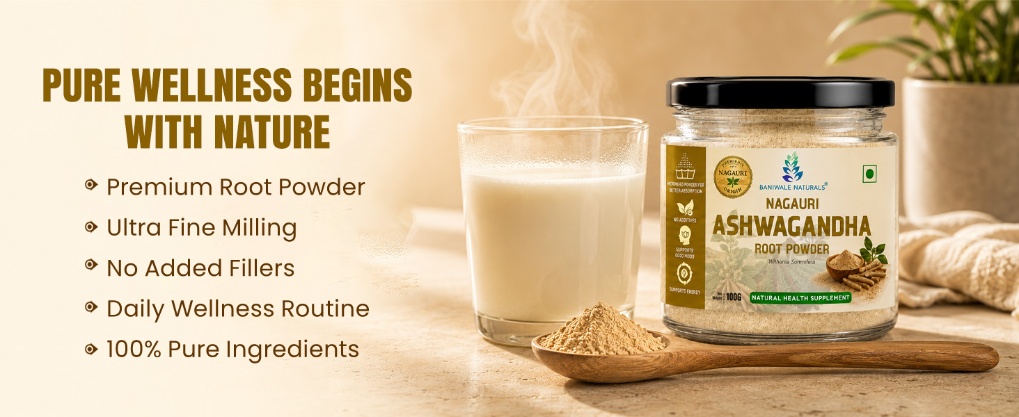 Ashwagandha Powder 100g | Pure Ashwagandha Root Powder | No Additives, No Preservatives | Supports Stress Relief, Energy, Stamina & Daily Wellness