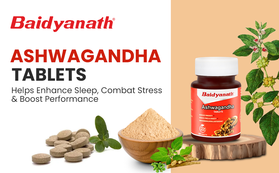 Baidyanath Ayurved Ashwagandha 60 Tablets for General Wellness | Helps Release Stress & Anxiety (Pack of 1)