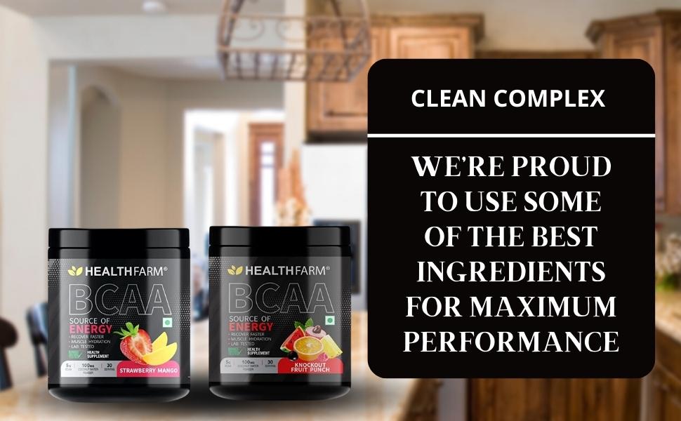 Healthfarm BCAA 2:1:1 Powder (Branched Chain Amino Acids) - BCAA Powder for Muscle Recovery - Gluten Free - 5000mg per Serving,30 Servings -Flavor- Mango Berry