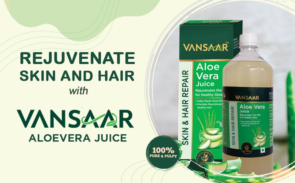 Vansaar Aloe Vera Juice - 1L | For Glowing Skin & Healthy Hair | 100% Natural, Cold Pressed with Pulp