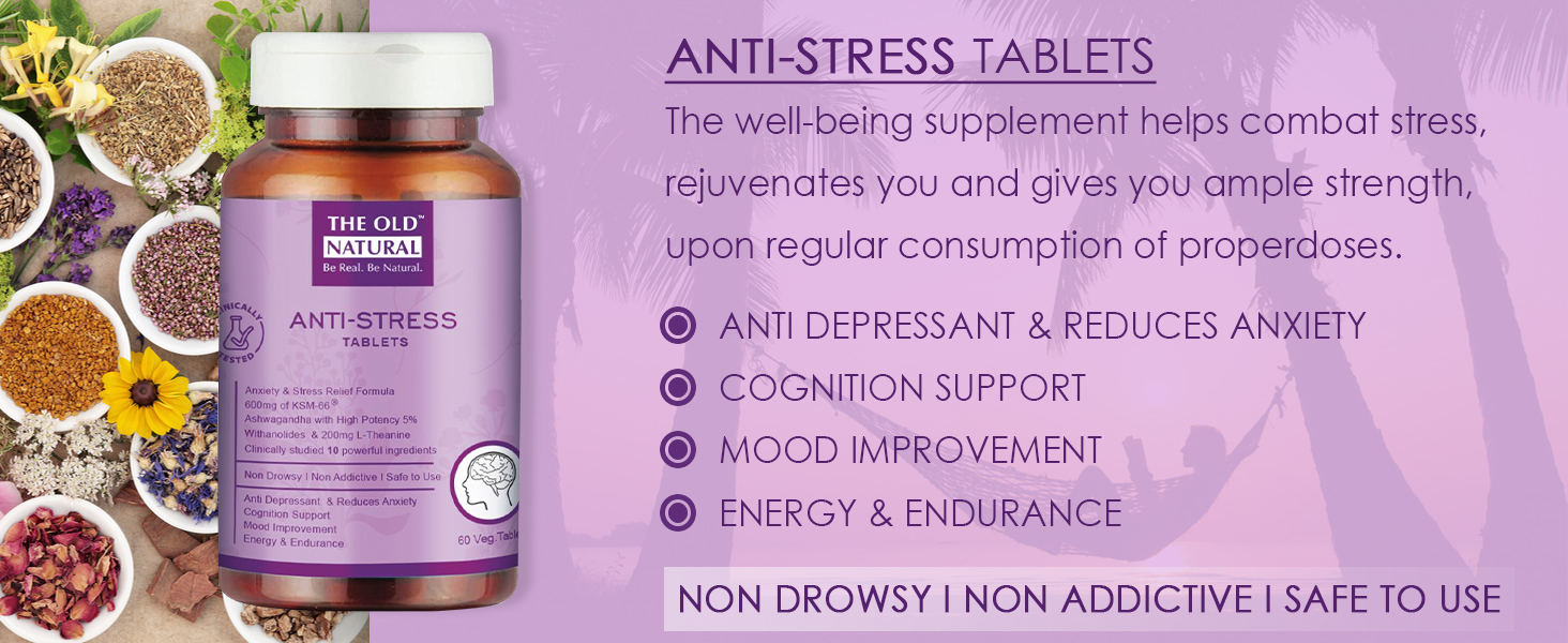 Anti Stress Capsules | Ashwagandha KSM-66, L-Theanine, Brahmi & Chamomile Extract | Supports Relaxation, Cognitive Health, Focus & Mental Wellness | 60 Veg Capsules