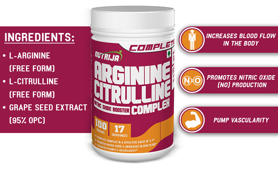 Nutrija-L-ARGININE AND L-CITRULLINE COMPLEX™- 100 grams Tangy Orange