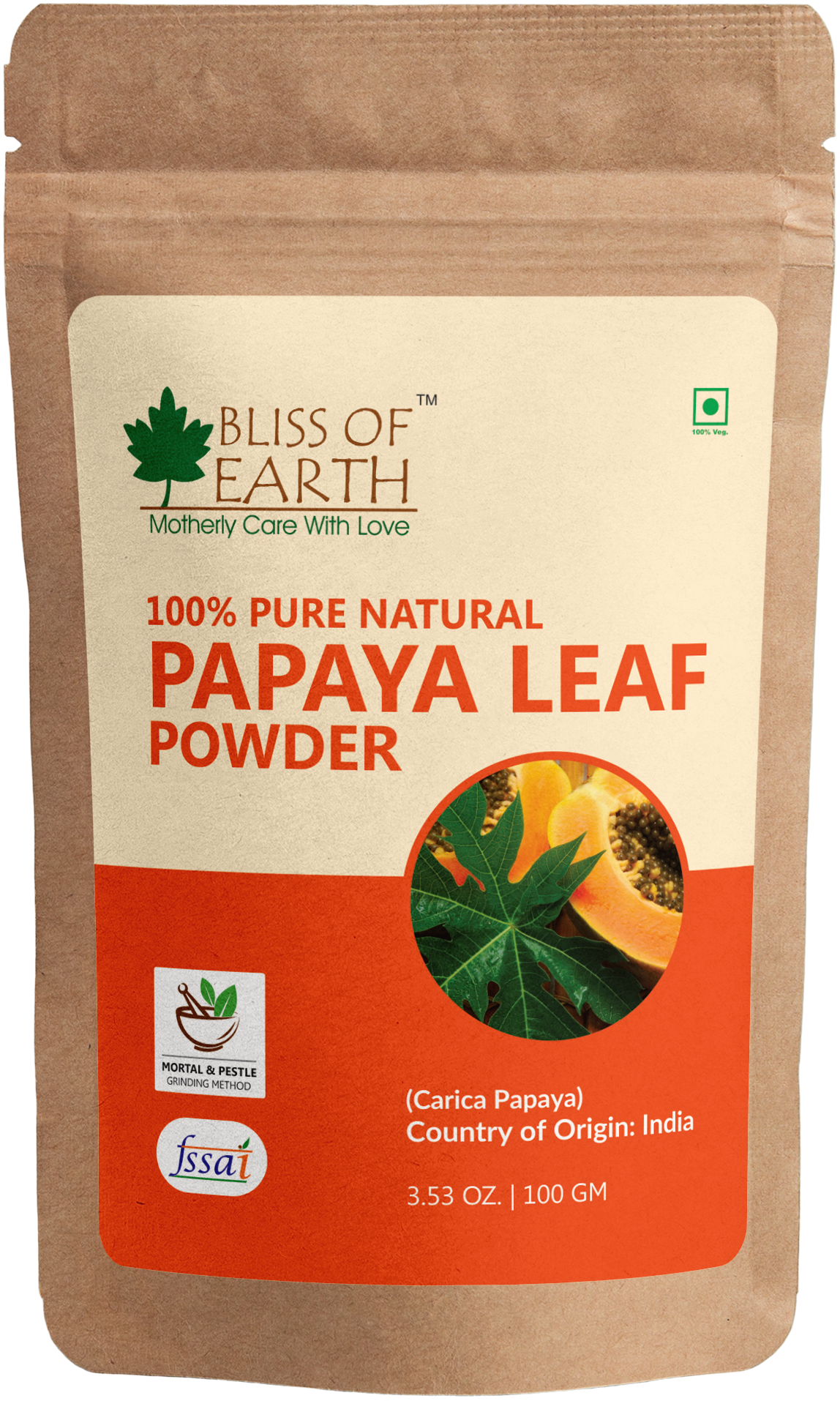 BLISS OF EARTH 100% Pure Papaya Leaf Powder Carica Papaya Helps Digestion & Increases Platelets Anti-Oxidant Skin Rejuvenation 100Gm