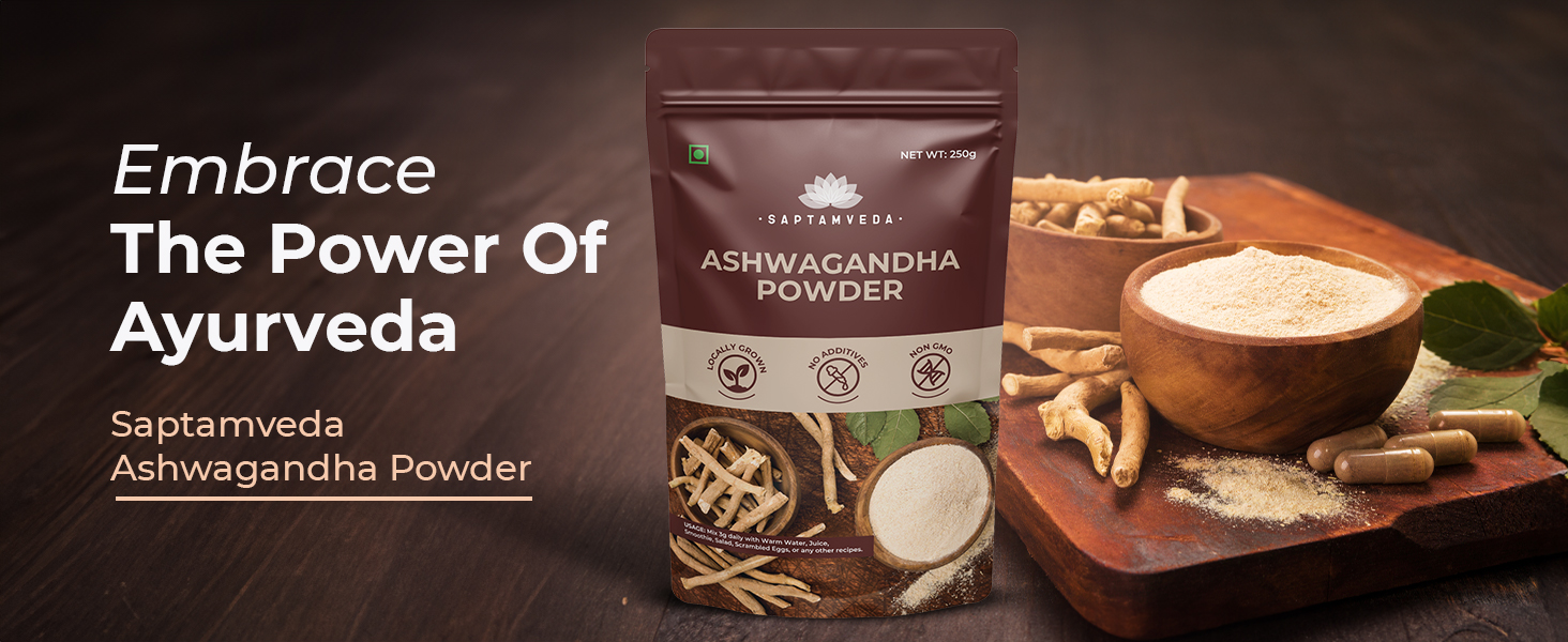 SAPTAMVEDA Premium Organic Ashwagandha Powder 250gm | Withania Somnifera | For Men and Women