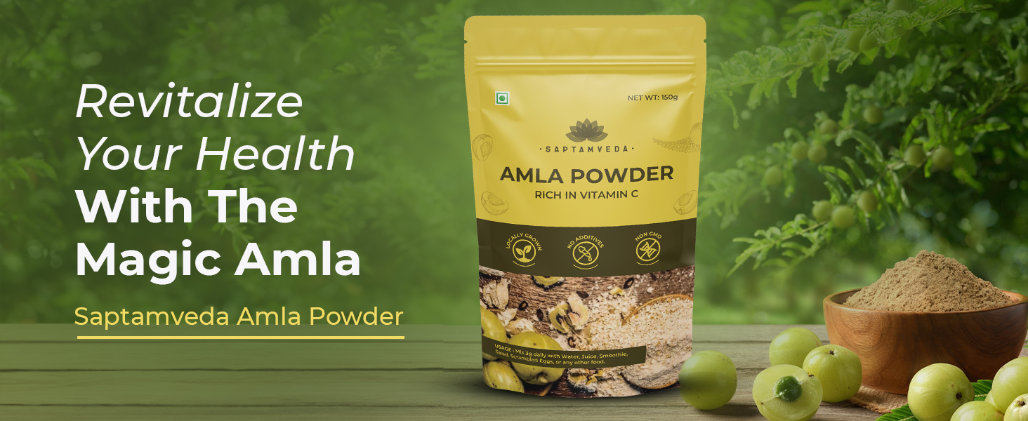 SAPTAMVEDA Amla Indian Gooseberry Powder (300Gm)| Drinking, Eating, Hair Nourishment, Repair Damage Hair & Skin Care,Dried
