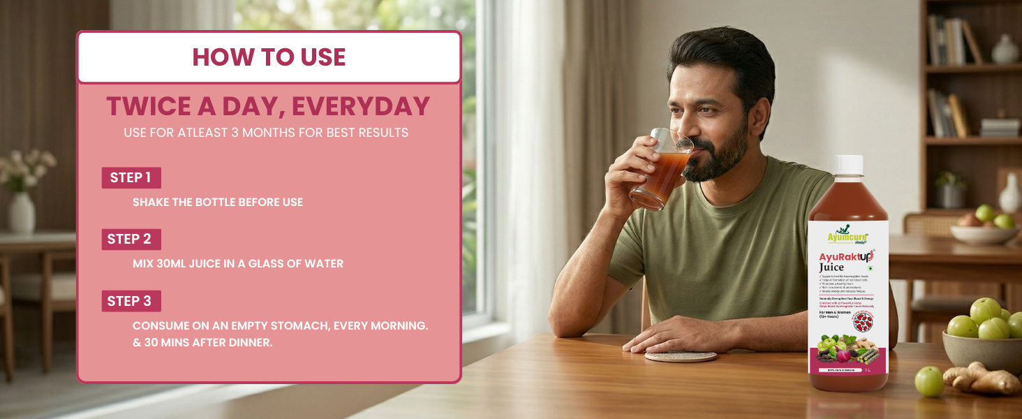 Ayumcure AyuRaktUp Juice 1L | Ayurvedic Blood Health & Iron Support Tonic with 17+ Herbs | Supports Hemoglobin, RBC Formation & Energy | Helps Reduce Fatigue | For Men & Women