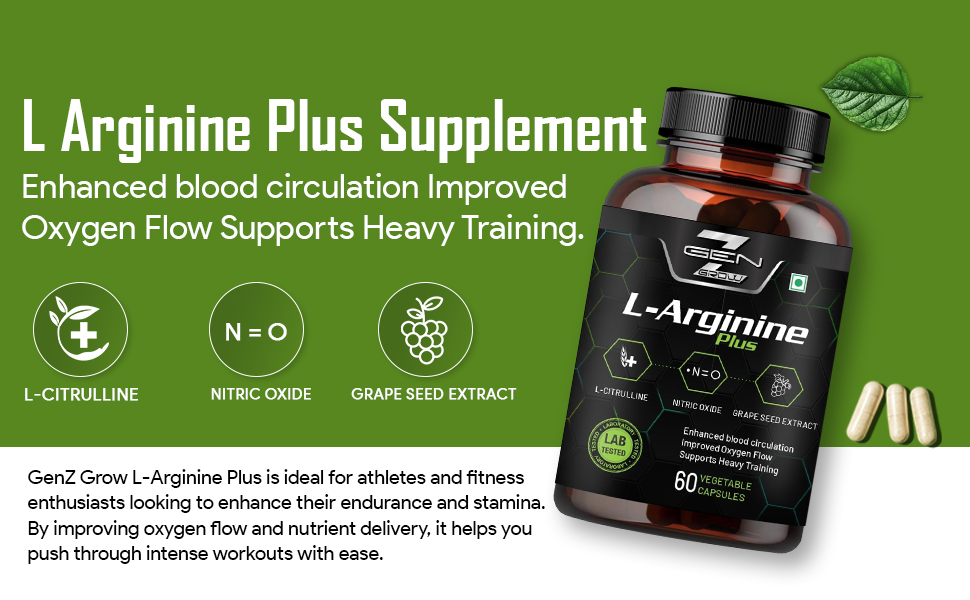 L Arginine Plus Supplement 1600 MG L Arginine, Korean Red Panax Ginseng extract for Pre-Work Out for Vascularity, Endurance, Heavy Training, Nitric Oxide Booster 60 Capsules